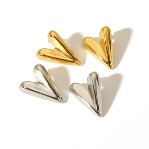 Pendientes de botón con forma de corazón, oro de 18 quilates, acero inoxidable, joyería geométrica de moda para mujer - Product Image 1