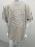 T-shirt personnalisé pour homme en coton biologique tricoté, coupe classique, couleur unie, respirant, avec logo gaufré et impression en relief OEM, respectueux de l'environnement