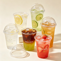 Gobelet jetable biodégradable et compostable en PET transparent 12oz 16oz 20oz 24oz avec couvercle plat sans BPA ni PFAS, écologique, pour boissons froides