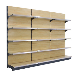 Étagères de supermarché à double face, épaisses, en bois grainé, présentoir pratique pour les produits pour bébés, les cantines, les magasins de proximité - Product Image 1