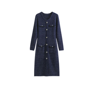 Robe élégante pour femme en <span class=keywords><strong>jacquard</strong></span> à carreaux d'automne, taille haute, col en V, amincissante, <span class=keywords><strong>jupe</strong></span> longue de mondaine - Product Image 5