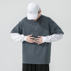 เสื้อยืดแขนยาวสองชั้นสำหรับผู้ชาย แบบเรียบ พร้อมสกรีนลายกราฟิกสไตล์ฮิปฮอปตามสั่ง - Product Image 1