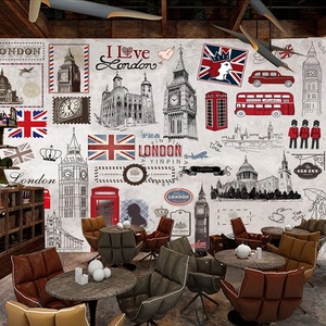 Carta da parati murale in stile Vintage britannico per caffè pub autoadesiva - Product Image 1