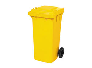 Poubelle en plastique colorée CTK 3003 de 120 L avec roues, bac à déchets en HDPE, tri des déchets, recyclage, industriel, extérieur, haute durabilité - Product Image 2