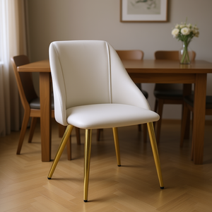 Chaise de salle à manger blanche et dorée, dossier rigide, design moderne, revêtement en tissu, pieds en métal, pour la salle à manger à domicile. - Product Image 2