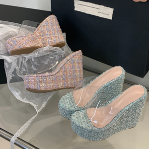 2025 Summer <b>Wedge</b> Heel Open Peep <b>Sandals</b> Sweet <b>Platform</b> Striped Slippers Breathable Thick Bottom Large Size Fashion High Heel - Product Image 4