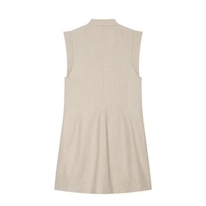 PB&ZA Donna 2026 Estate Nuovo <span class=keywords><strong>Abito</strong></span> Mini Chic alla Moda Dolce Senza Maniche in Lino <span class=keywords><strong>Doppiopetto</strong></span> Semplice Vestito Femminile Robe Mujer - Product Image 2