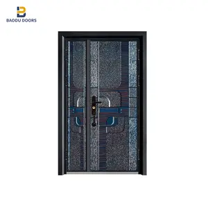 Pintu aluminium cor untuk rumah, pintu eksterior kelas atas Jerman desain keselamatan datar besi masuk Keamanan villa