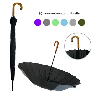 促销定制高尔夫雨伞27英寸16肋骨大尺寸高尔夫直伞带木柄