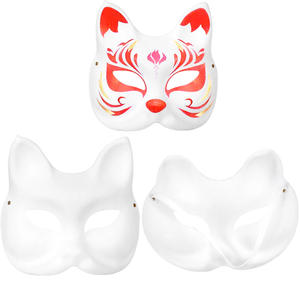 Máscaras de fiesta DIY de media cara de gato y zorro de pulpa de papel blanca para niños, disfraz de graffiti pintado a mano para Halloween - Product Image 4