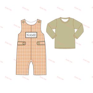 Personalizado bebé niño nombre Panel bordado Jonjon mameluco tejido Gingham niño pestañas laterales Longall bebé niño ropa <span class=keywords><strong>2025</strong></span> - Product Image 4