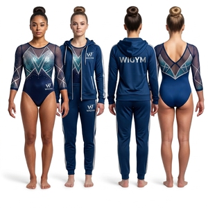 Ensemble de survêtement de gymnastique personnalisé bleu marine à manches longues avec strass et maille, pour compétition All Star, veste et pantalon, fabrication OEM ODM en gros - Product Image 1