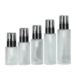 wholesale white frosted round ground hand body glass lotion jar bottle with plastic cap and pump glass spray cosmetic bottle