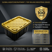 Boîte de rangement robuste en plastique, bac de rangement durable, étanche, extérieur, noir, avec couvercle verrouillable pour les acheteurs en gros B2B/commerciaux