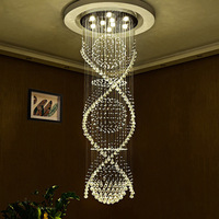Lustre LED en spirale double transfrontalier en acier inoxydable et cristal pour hall d'hôtel, villa et escalier