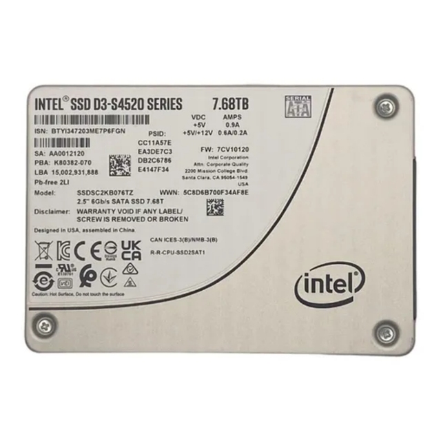 D3-S4520 7.68TB Enterprise SATA SSD | 550MB/s Read Speed | Top Choice for Read-Intensive Data Centers