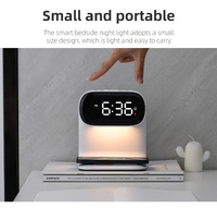 Lampe de chevet moderne sans fil intelligente 15W avec chargeur sans fil, 3 niveaux de luminosité, commande tactile, éclairage nocturne éco-responsable à 5 LED, horloge