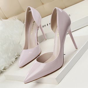 2025 Fashion High-end Simple Stiletto High Heels Silver Patent Leather Shallow Mouth <b>Pointed</b> Hollow Sexy Bridal High Heels 10cm - Product Image 3