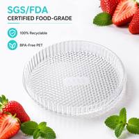 Plateau à dessert rond en plastique PET transparent à nervures, jetable, qualité alimentaire, pour macarons et biscuits