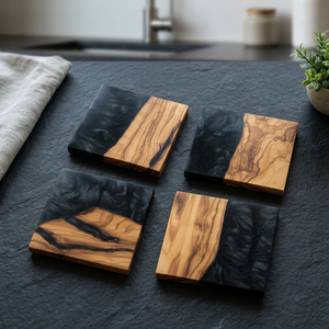 Square <b>Wooden</b> Resin Coasters Modern Non Slip Drink <b>Mats</b> for <b>Table</b> Decor Eco Friendly Home Decor for Home Dining Tableware - Product Image 1