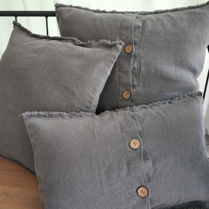 Wholesale Cushion Cover Pillowcase 100% Flax Linen Beige <b>Striped</b> Plaid Pattern Chair Cover Bamboo Shell Button Pillow Cover <b>Set</b> - Product Image 5