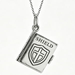 Pendentif rectangulaire en alliage de zinc plaqué argent avec emblème de bouclier et motif gravé en croix pour souvenir religieux - Product Image 6