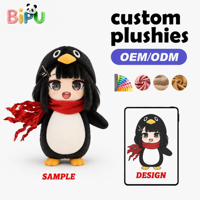 Fabricant de jouets en peluche anime, OEM, peluche personnalisée de fille anime avec chapeau de pingouin, poupées en peluche 20 cm, jouet en peluche anime en coton PP doux