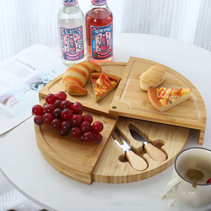 Bamboo Cheeseboard Set Round Rotatable With <b>Knife</b> Steak <b>Bread</b> Fruit Dessert Plates Portable Foldable Non Slip Antibacterial - Product Image 1