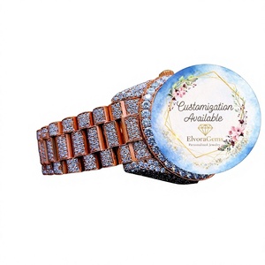 Reloj Inteligente Redondo de Moda para Mujer ElvoraGems, Correa de Aleación Chapada en Oro, Personalización de Gemas Disponible - Product Image 1