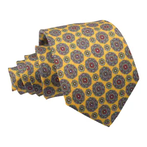 Corbatas con estampado floral azul personalizado Corbata de seda con estampado de siete pliegues para hombre de negocios