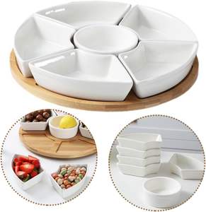 <span class=keywords><strong>Plateau</strong></span> rond en bois bambou <span class=keywords><strong>fromage</strong></span> Snack petit déjeuner salade Dessert <span class=keywords><strong>plateau</strong></span> de fruits avec assiette en céramique amovible bol plats - Product Image 3