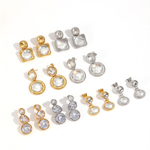 Geometric <b>Stud</b> <b>Earrings</b> With Zircon Stainless Steel For Women Everyday Wear - Product Image 4