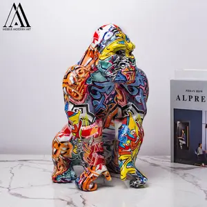 Estátua de gorila de resina engraçada escultura para decoração de casa graffiti colorido preto gorila