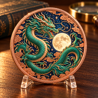 Pièces de monnaie en cuivre fin 999 de 1 oz, Série Dragon, double face, haute relief, couleur UV, effet proof-like, artisanat métallique artistique festif