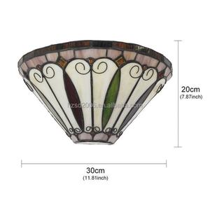 Lampe murale demi-hauteur de style Tiffany de luxe de 12 pouces, design baroque en verre teinté, pour chambre à coucher, salle à manger, source de lumière LED, petites tailles - Product Image 6