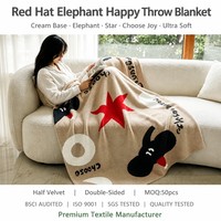 Plaid en tricot Red Hat Elephant, motif étoile crème, demi-velours, réversible, doux, confortable et chaleureux pour canapé et maison, vente en gros, personnalisable