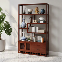 Meuble de rangement en bambou, style chinois moderne, avec plusieurs compartiments, double porte et tiroirs, pour salon, hôtel, présentoir à thé, maison