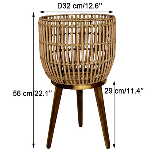 Supporto per Piante in Rattan Intrecciato a Mano con Gambe in Legno, Cesto <span class=keywords><strong>Portafiori</strong></span> in <span class=keywords><strong>Vimini</strong></span> per Interni ed Esterni, Portavaso da Terra per Arredamento Casa - Product Image 3