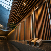 Système de plafond suspendu à lamelles linéaires en aluminium à effet bois pour la décoration intérieure commerciale