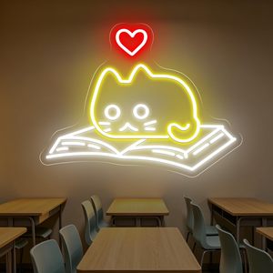 <strong>Cat</strong> and Book Neon Sign Decor LED Wall Light for Reading Space ,Custom Led Neon Light Led Signs - Product Image 1