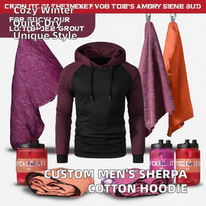 Custom <b>Men's</b> Color Block Hooded Pullover <b>Hoodie</b> 100% Cotton <b>Sherpa</b> Lined Pocket Regular Fit Winter Casual Sweatshirt - Product Image 2