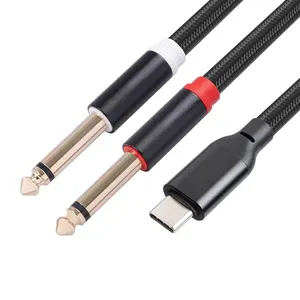 TYPE-C male to dual 6.35 mono computer laptop audio cable New digital version of braided cotton mesh