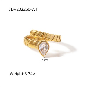 New Arrival Gold Plated Adjustable <b>Ring</b> Stainless Steel Waterdrop Zircon <b>Ring</b> - Product Image 6