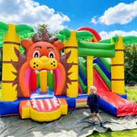 Château gonflable pour fête d'anniversaire, trampoline combiné, équipement d'amusement intérieur pour enfants, château gonflable sur le thème des animaux avec toboggan sec