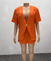 Ensemble de plage deux pièces uni pour femme, haut à manches courtes et col en V et short taille haute, grandes tailles S-2XL