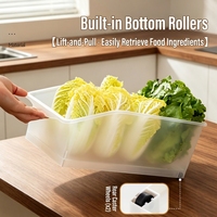 Boîte de rangement transparente en plastique PP brillant empilable pour réfrigérateur, avec roulettes, pour le stockage des légumes et la fraîcheur dans la cuisine