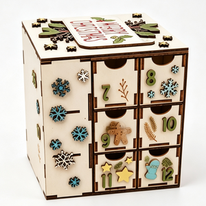 Reusable Wooden Advent Calendar <b>Box</b> with 24 Drawers <b>Christmas</b> Countdown Gift Organizer Snowflake Decor for Home Display - Product Image 1