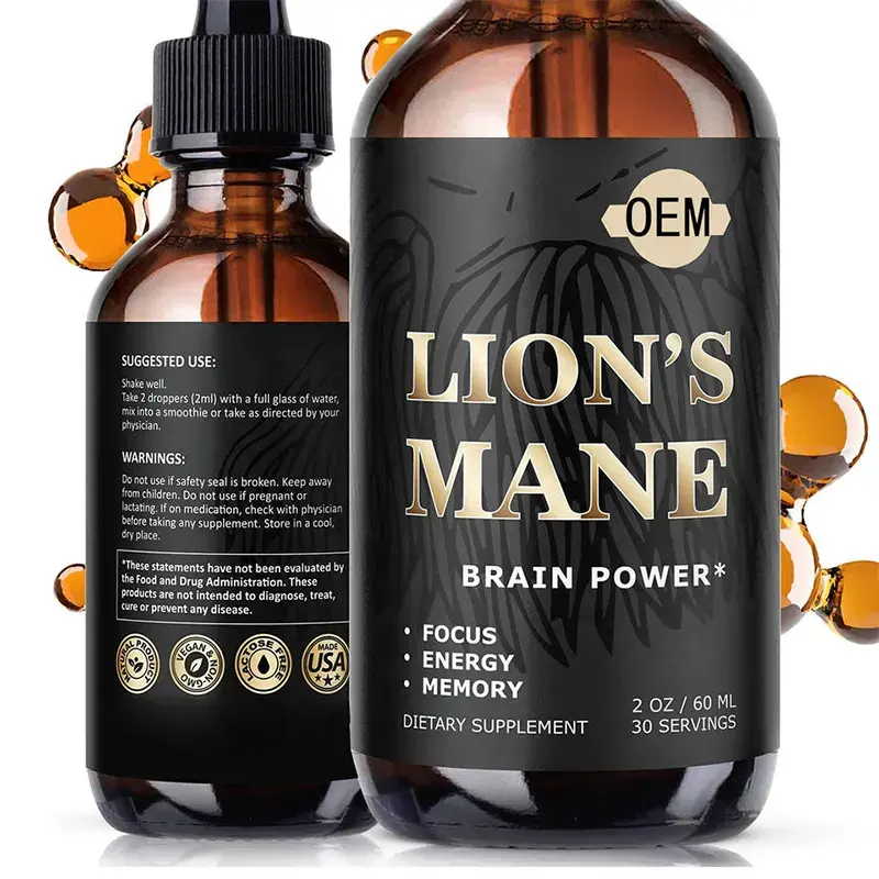 Oem lions mane cogumelo seca cogumelo vegetão apoio do cérebro extrato gotas de vitaminas líquidas leão gotas de cogumelo