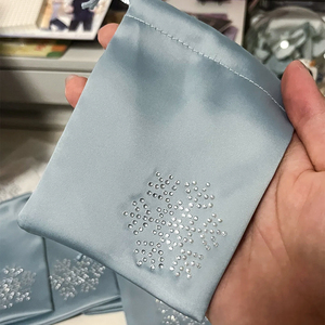 Luxury Jewelry Gift Packaging Pouch Bag Custom <strong>Satin</strong> Drawstring Pocket with Hotfix Rhinestone - Product Image 3