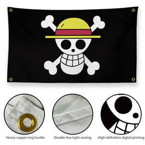 Bandera de los <span class=keywords><strong>Piratas</strong></span> del Sombrero de Paja de <span class=keywords><strong>One</strong></span> <span class=keywords><strong>Piece</strong></span>, Bandera de Calavera de Anime para Decoración de Dormitorio y Fanáticos, Bandera Pirata Negra del Sombrero de Paja de Luffy - Product Image 4